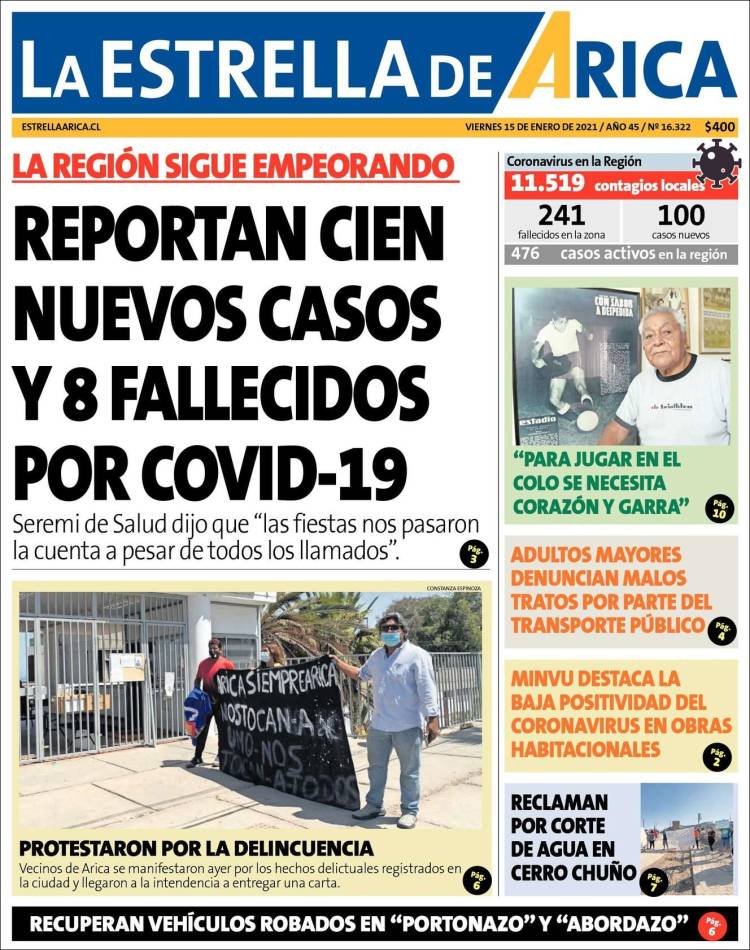Portada de La Estrella de Arica (Chile)