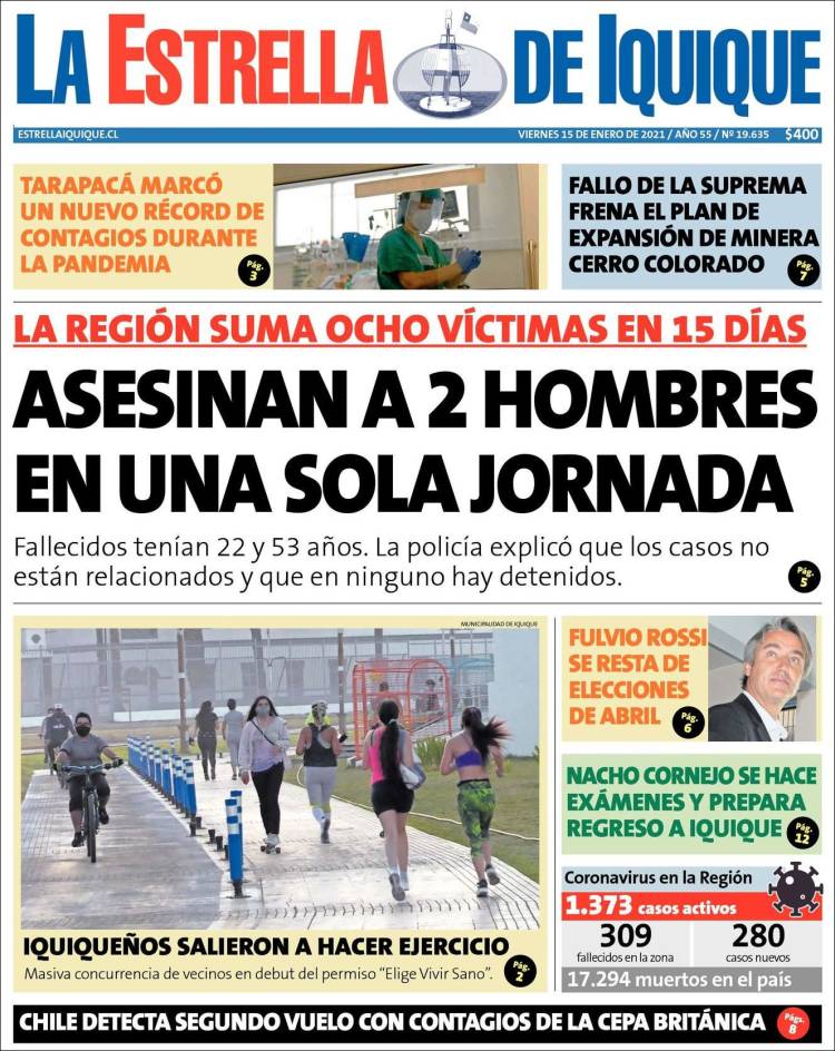 Portada de La Estrella de Iquique (Chile)