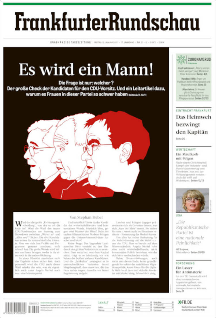 Portada de Frankfurter Rundschau (Alemania)