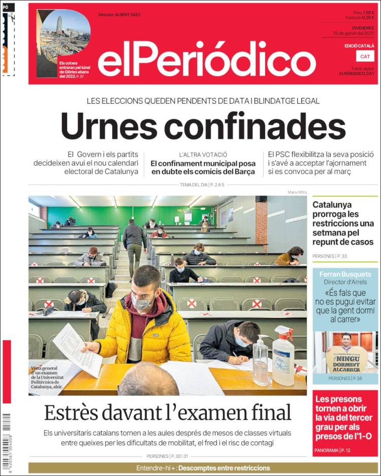 Portada de El Periódico de Catalunya (España)