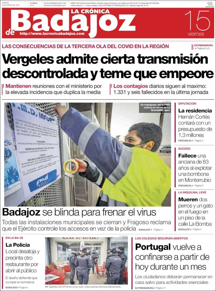 Portada de El Periódico de Extremadura (España)