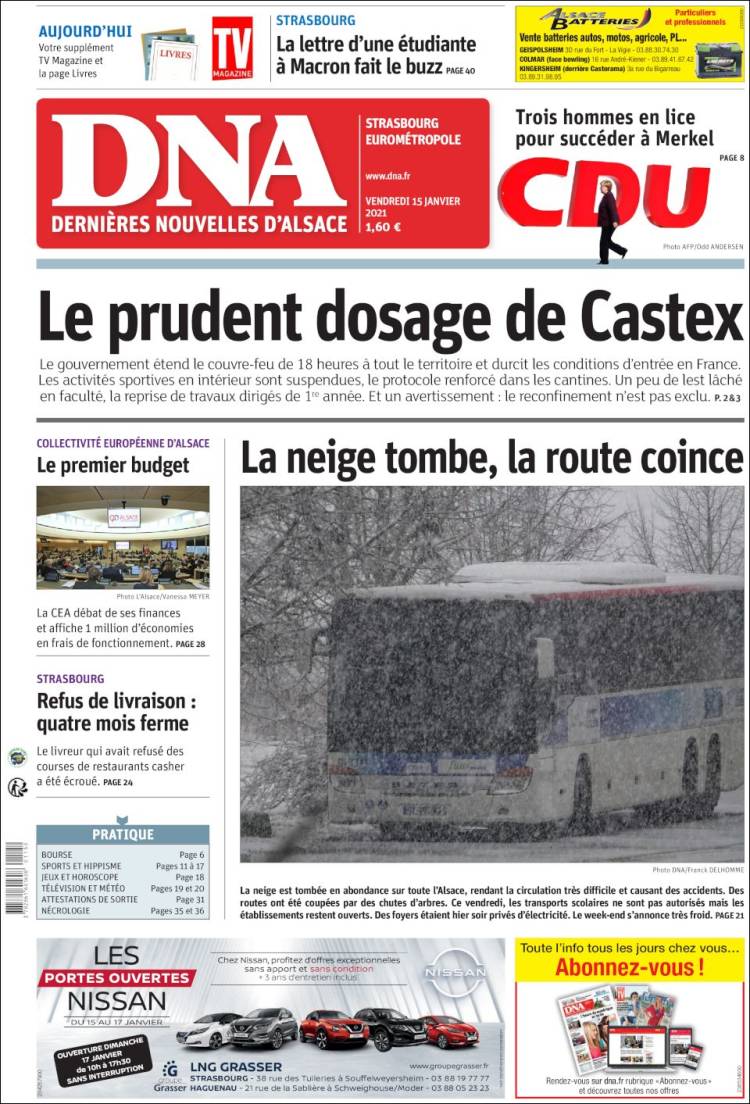 Portada de Les Dernières Nouvelles d'Alsace (France)