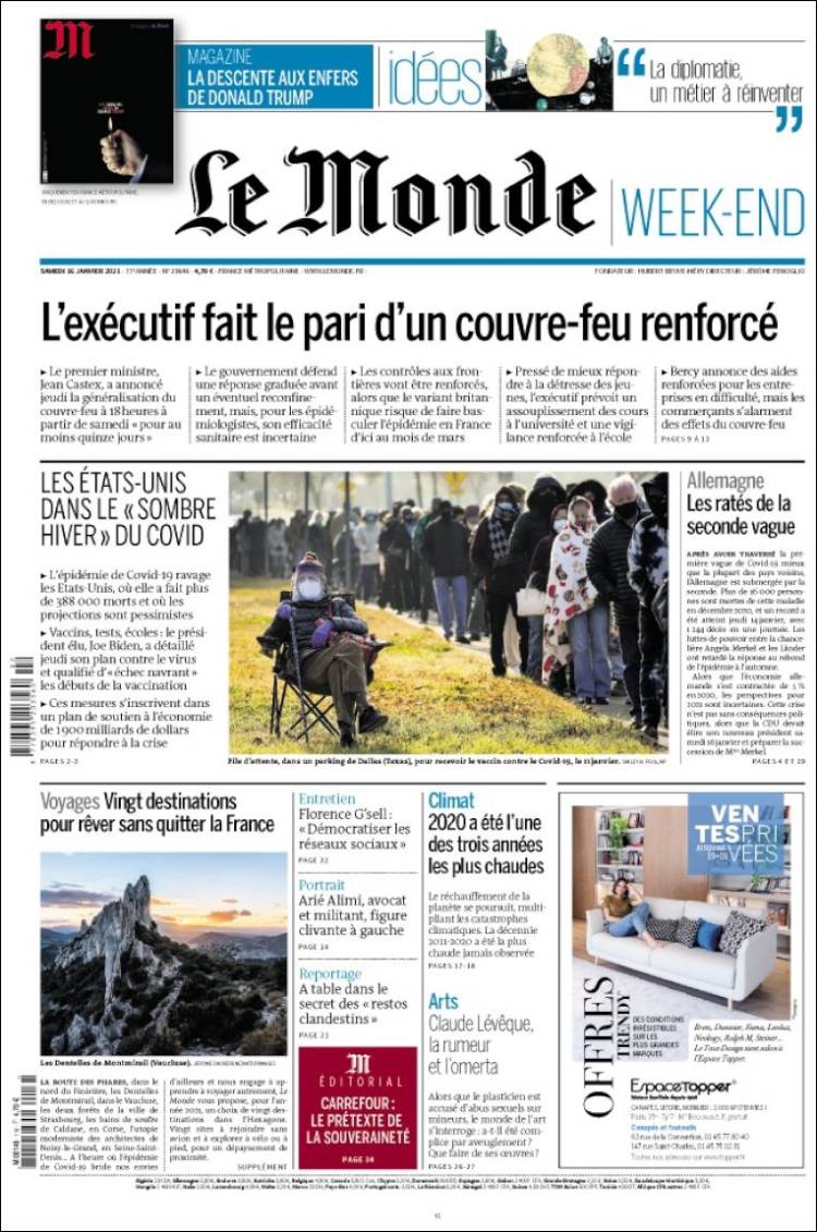 Journal Le Monde France Les Unes Des Journaux De France dition Du 