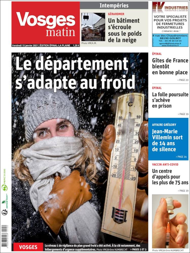 Portada de Vosges Matin (France)