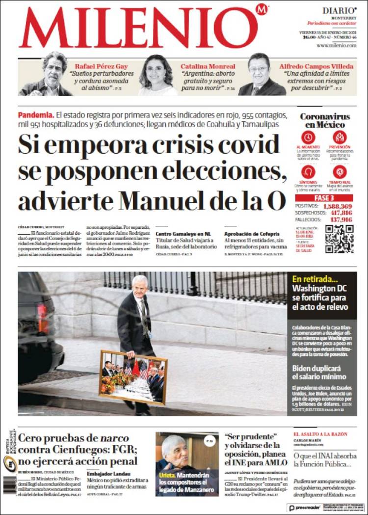 Portada de Milenio de Monterrey (México)