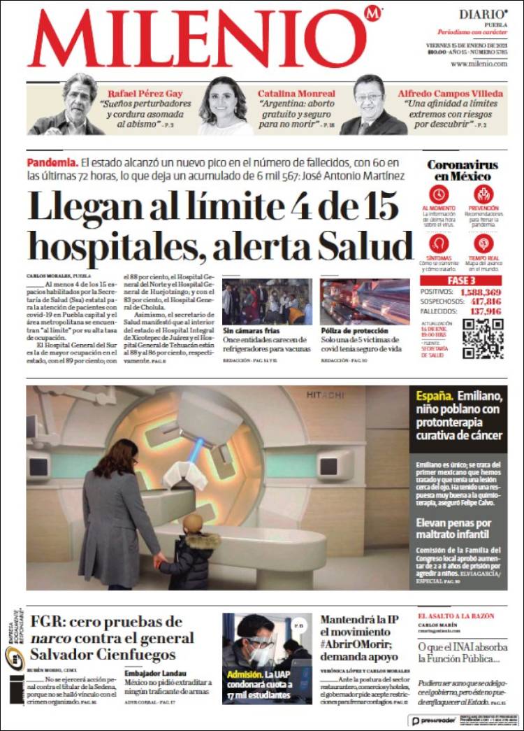 Portada de Milenio de Puebla (México)