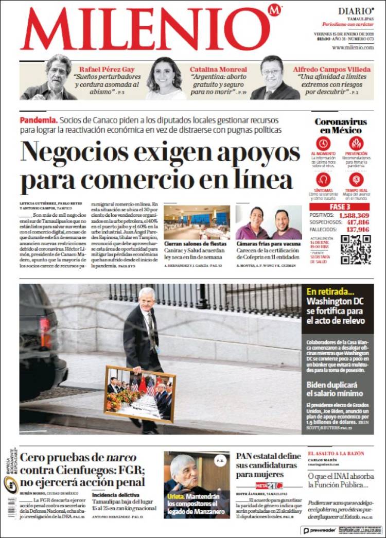 Portada de Milenio - Tamaulipas (México)