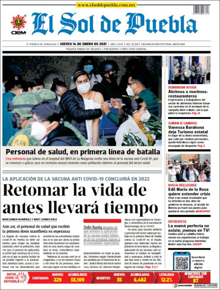 Portada de El Sol de Puebla (México)