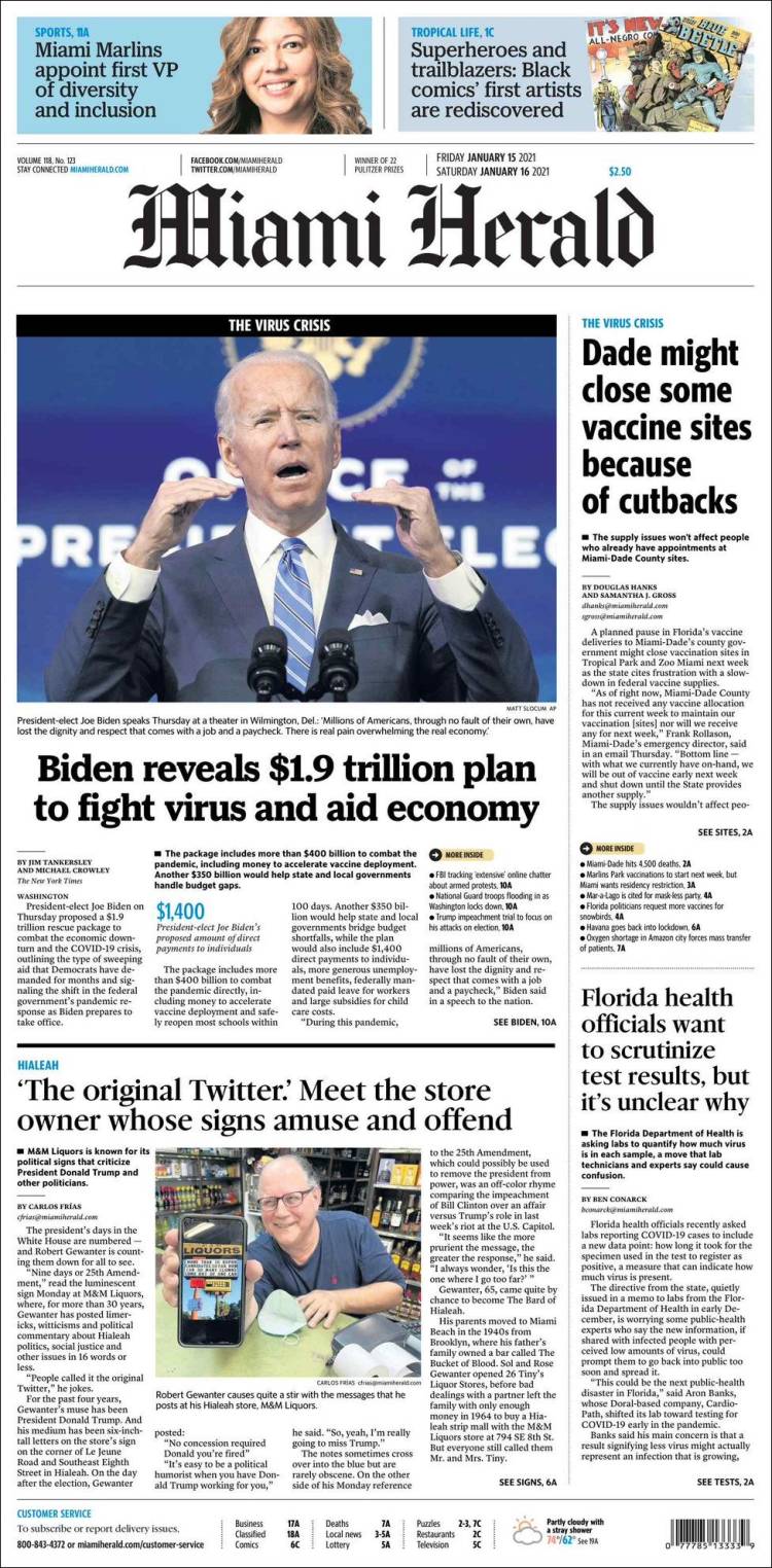 Periódico Miami Herald (USA). Periódicos de USA. Toda la prensa de hoy