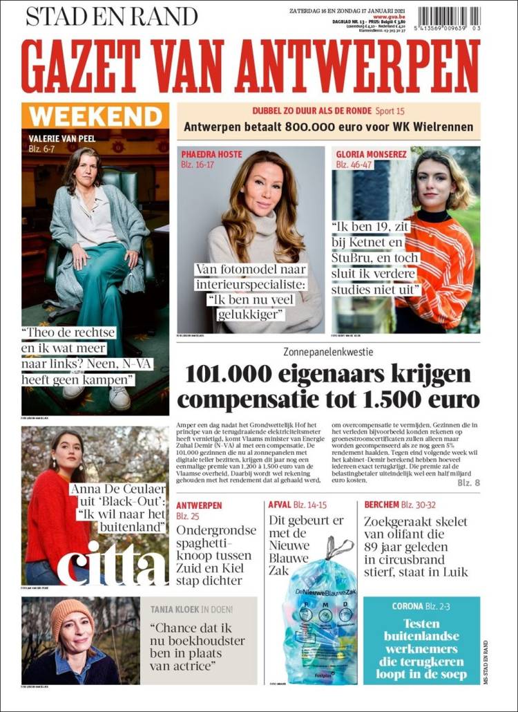 Portada de Gazet van Antwerpen (B&eacute;lgica)