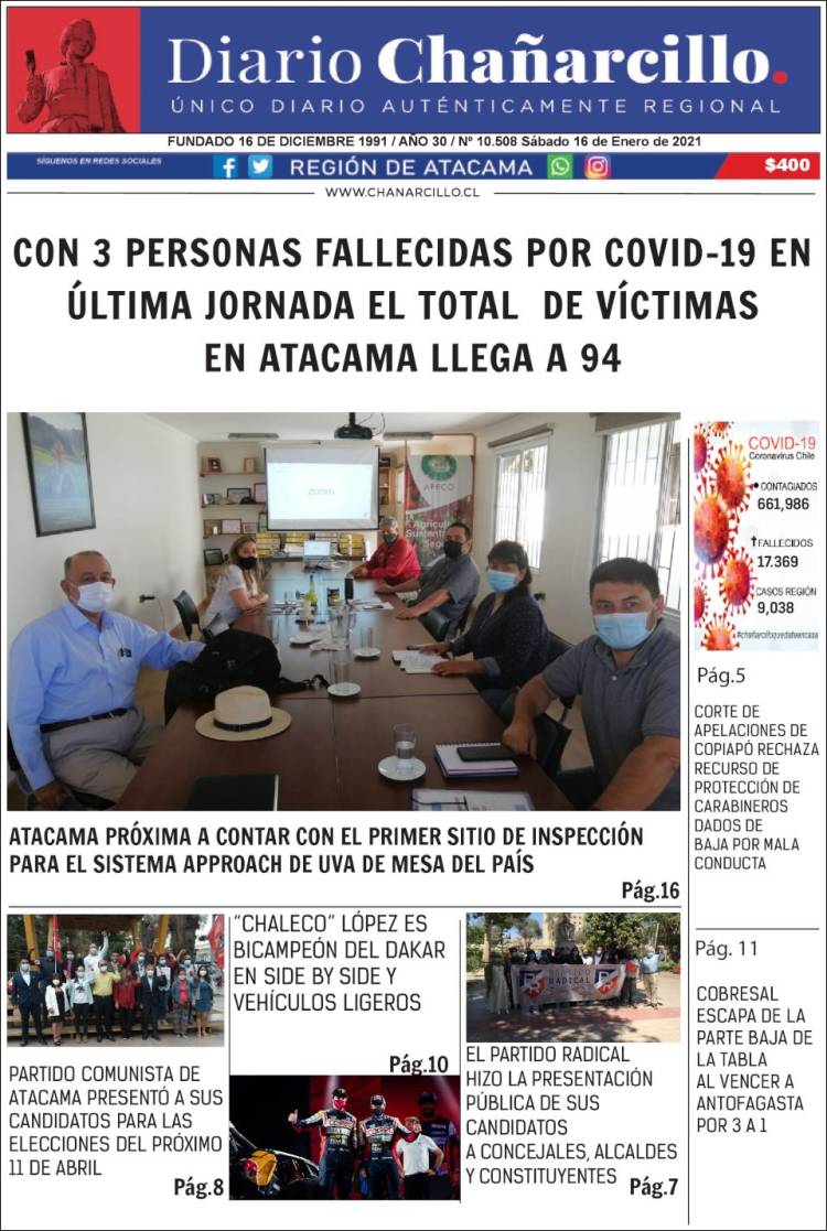 Portada de Diario Chañarcillo (Chile)