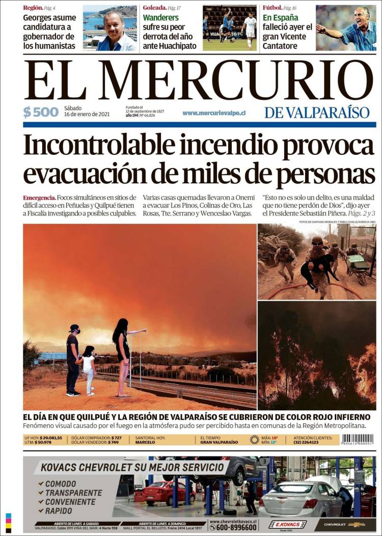 Portada de Mercurio de Valparaiso (Chile)