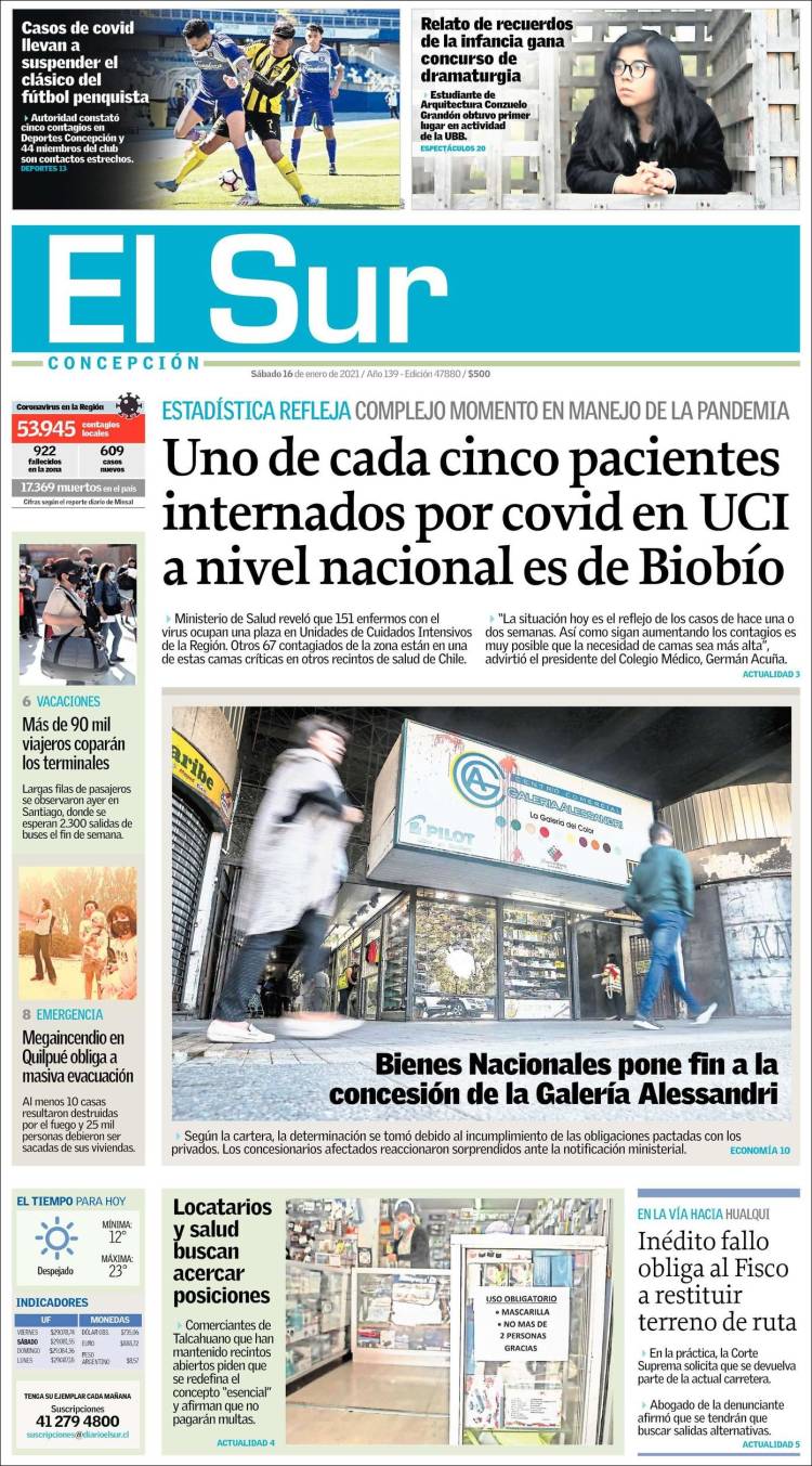 Portada de El Sur (Chile)