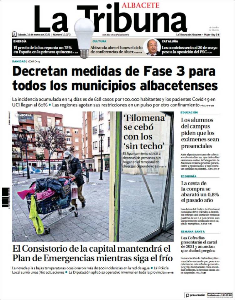 Portada de La Tribuna de Albacete (España)