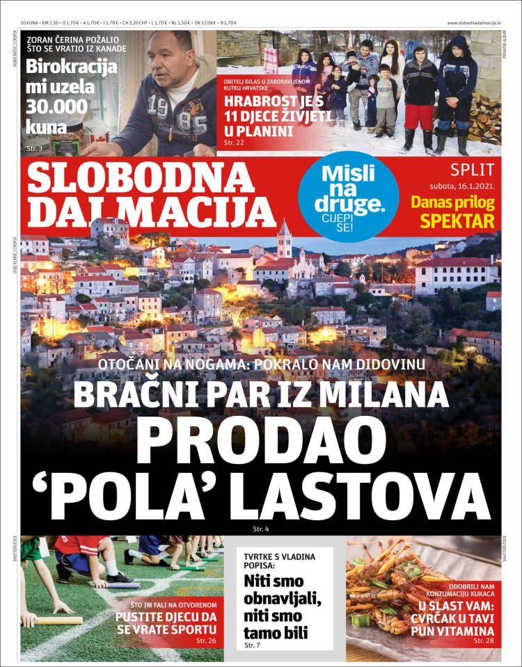 Portada de Slobodna Dalmacija (Croacia)