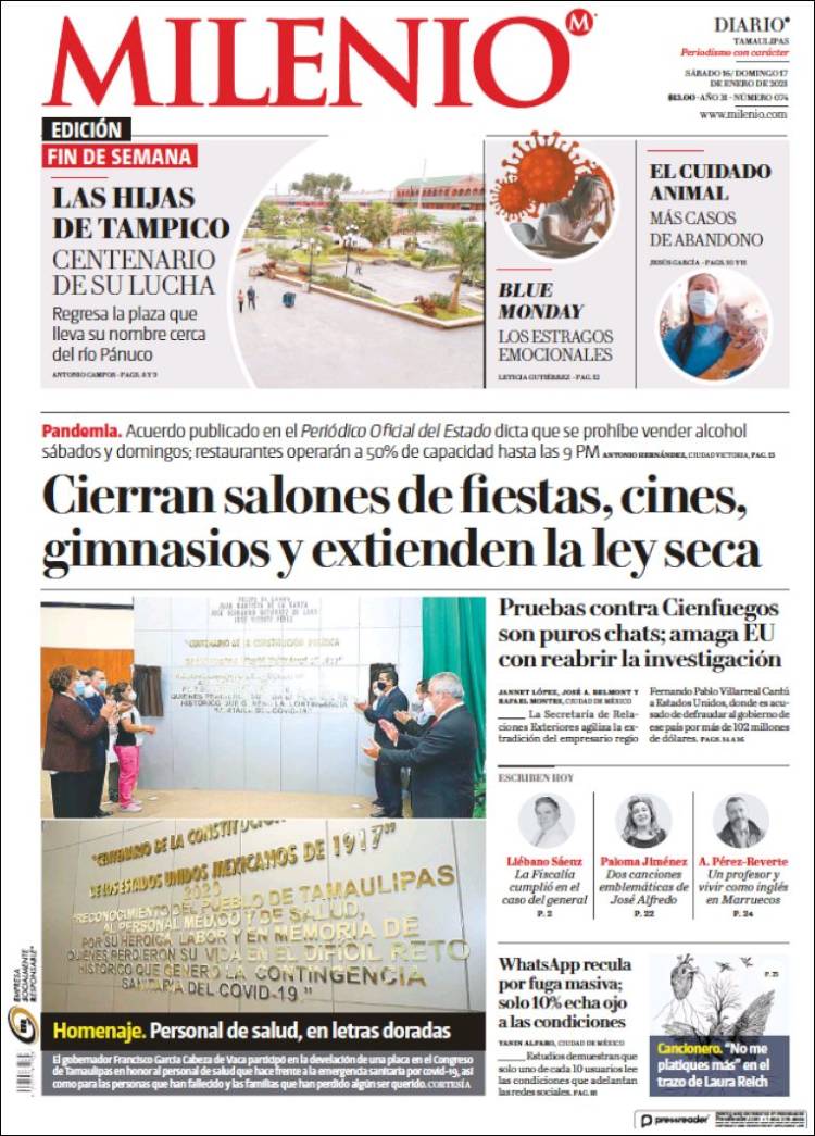 Portada de Milenio - Tamaulipas (México)