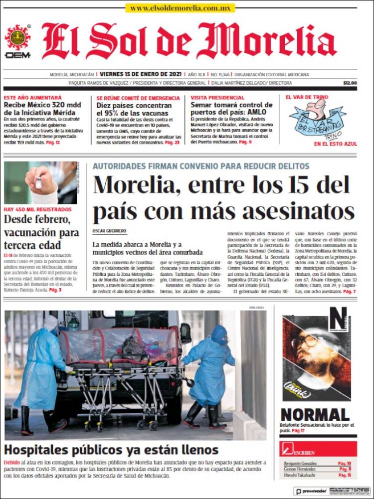 Portada de El Sol de Morelia (México)