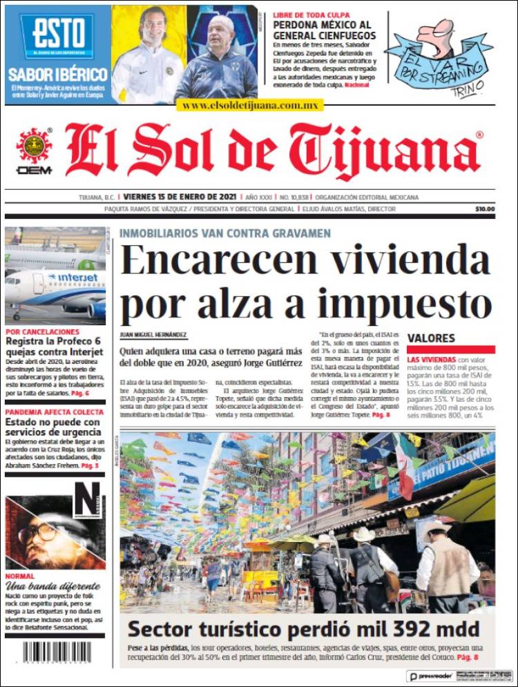 Portada de El Sol de Tijuana (México)