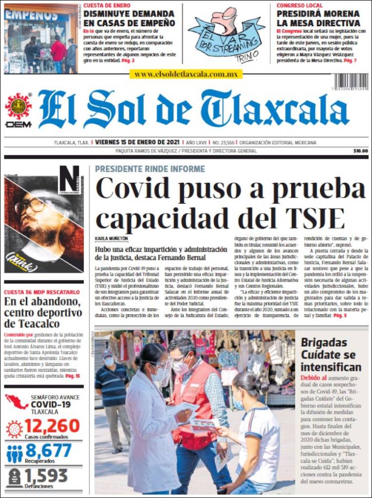 Portada de El Sol de Tlaxcala (México)