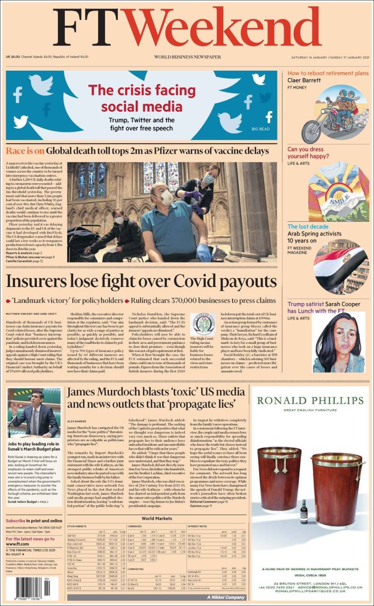 Portada de Financial Times (Reino Unido)