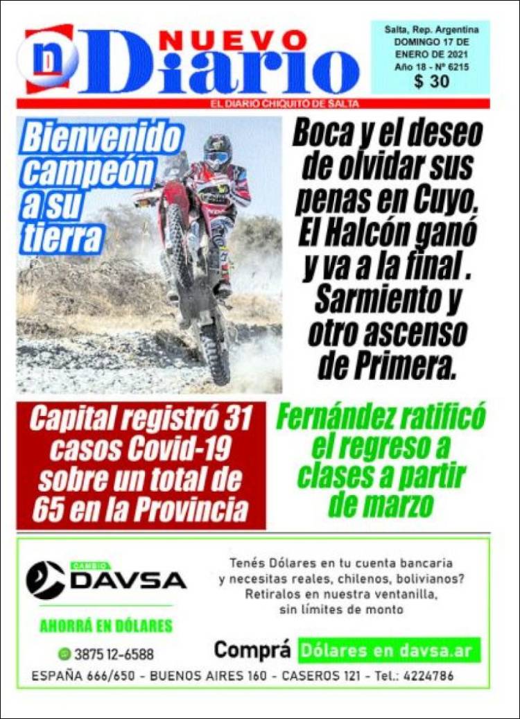 Portada de Nuevo Diario de Salta (Argentina)