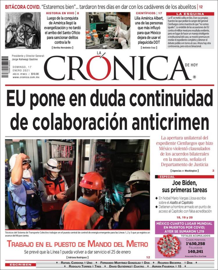 Portada de La Crónica de Hoy (México)