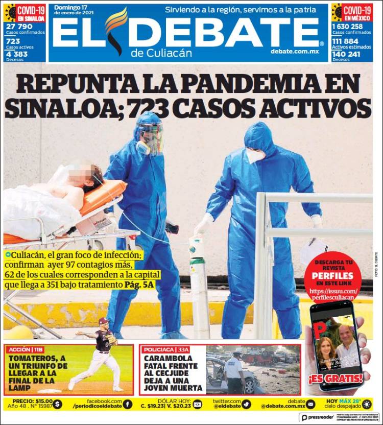 Portada de El Debate de Culiacán (México)