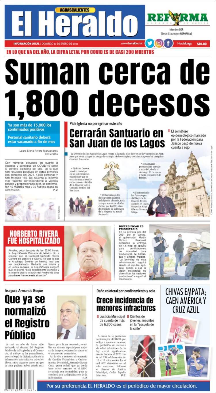 Portada de El Heraldo de Aguascalientes (México)