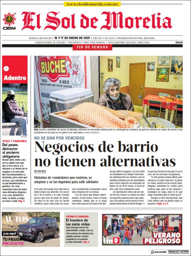 Portada de El Sol de Morelia (México)