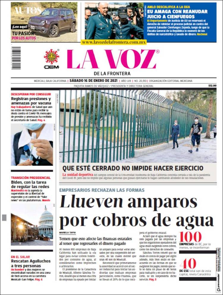 Portada de La Voz de la Frontera (México)