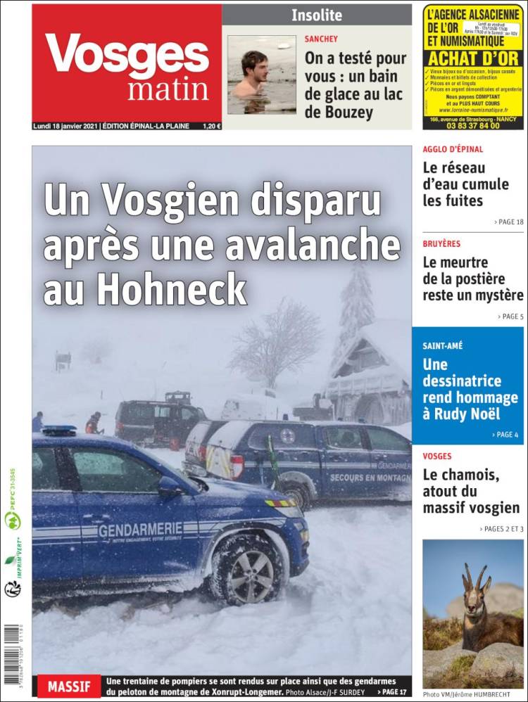 Portada de Vosges Matin (Francia)