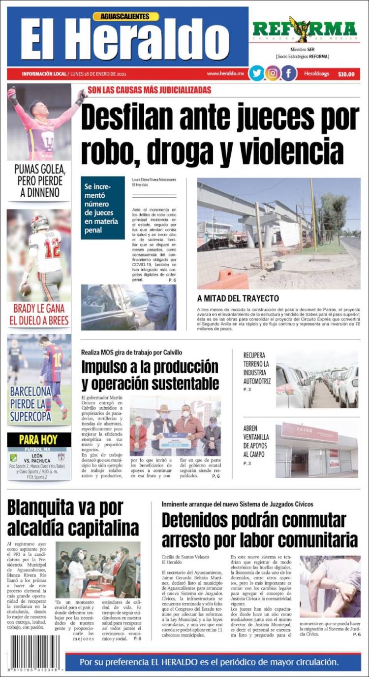 Portada de El Heraldo de Aguascalientes (México)