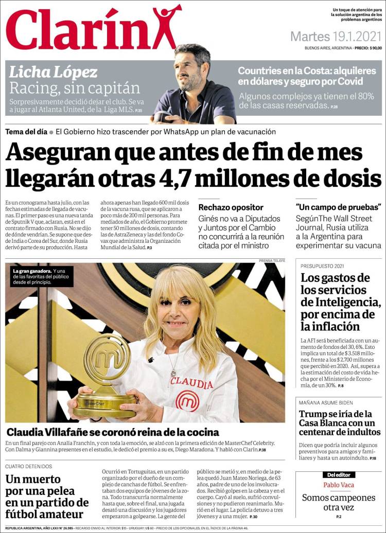 Portada de Clarín (Argentina)