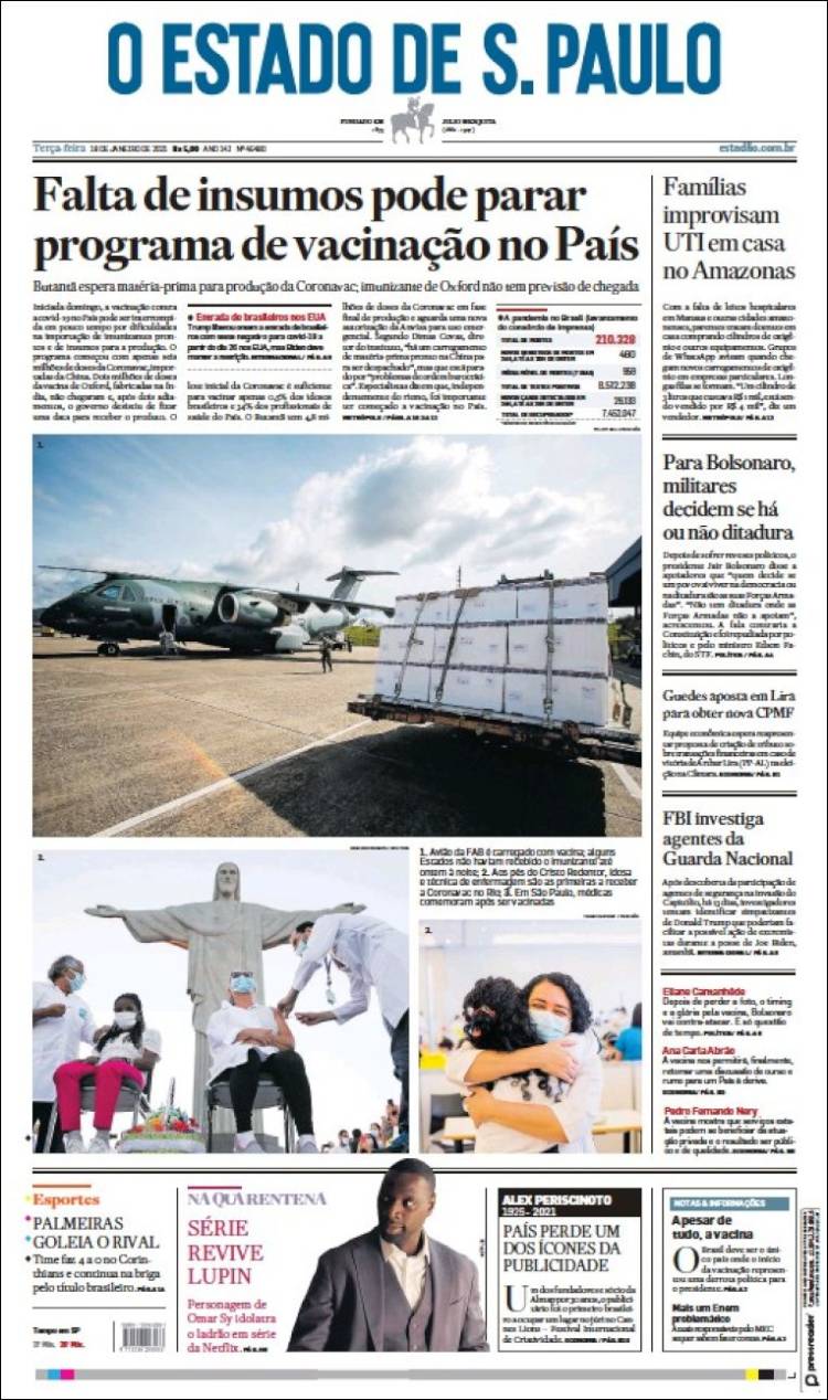 Portada de O Estado de São Paulo (Brasil)