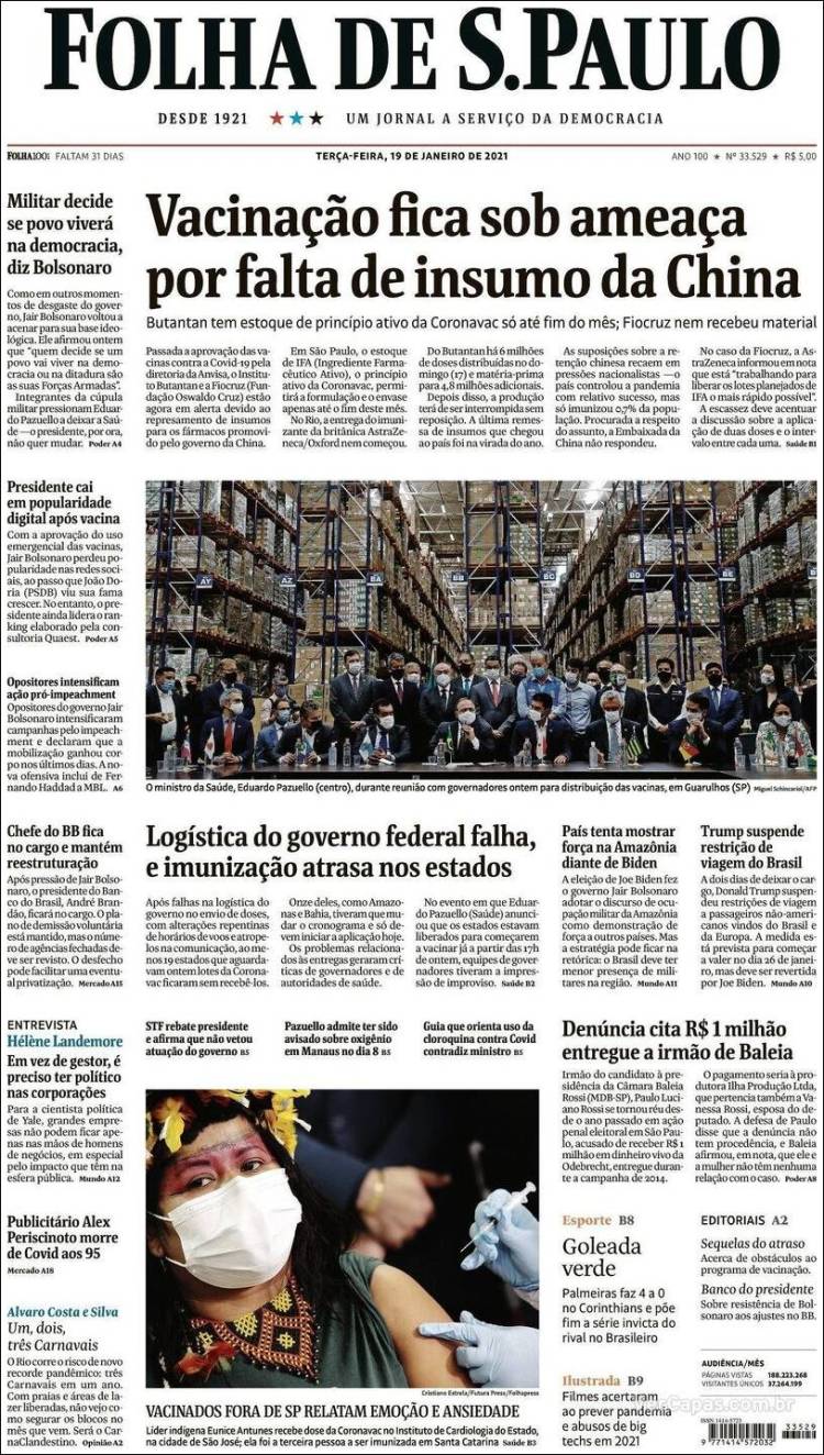 Portada de Folha de São Paulo (Brasil)