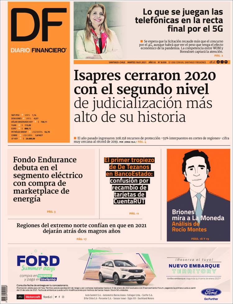 Portada de Diario Financiero (Chile)