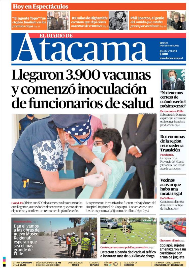 Portada de Diario de Atacama (Chile)