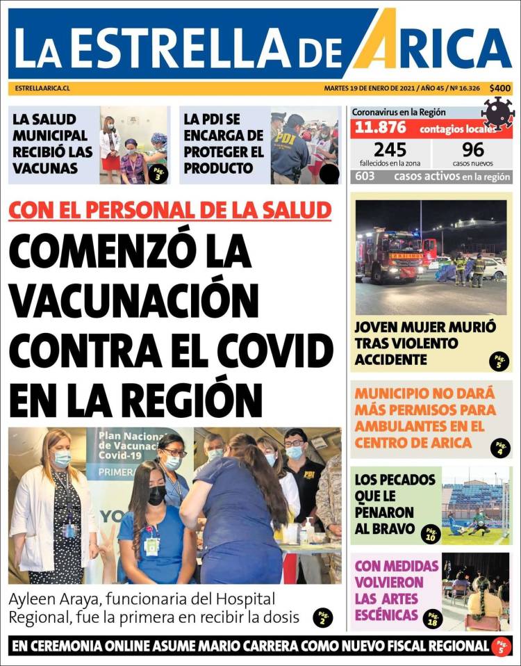 Portada de La Estrella de Arica (Chile)