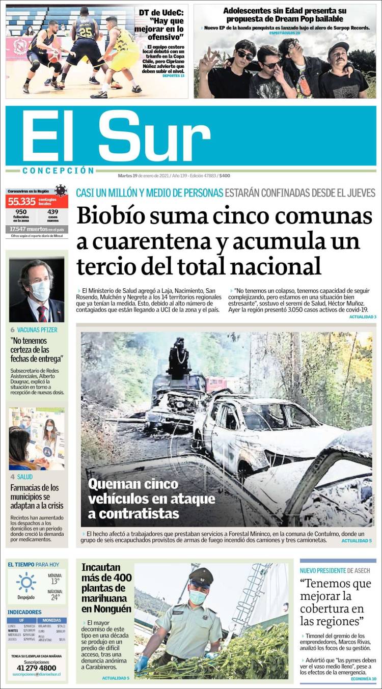 Portada de El Sur (Chile)