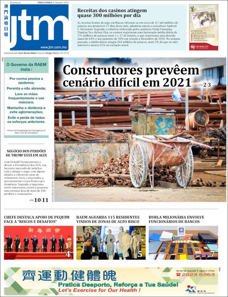 Portada de Jornal Tribuna de Macau (Chine)