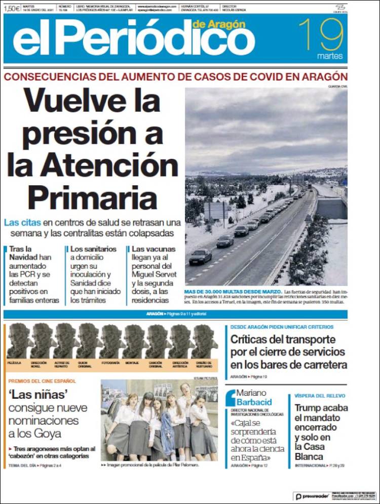 Portada de El Periódico de Aragón (Spain)