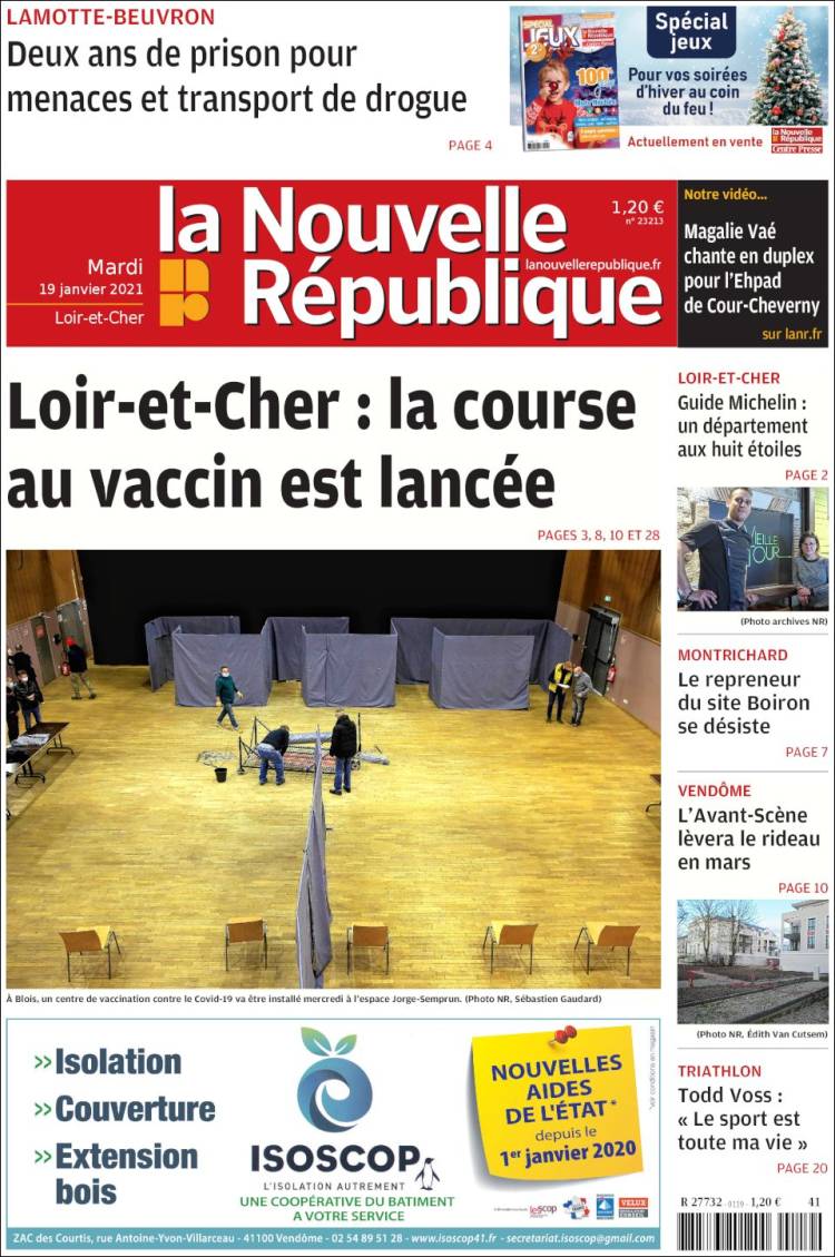 Portada de La Nouvelle Republique (Francia)