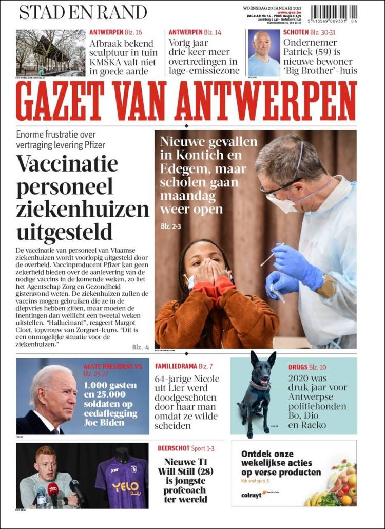 Portada de Gazet van Antwerpen (Bélgica)