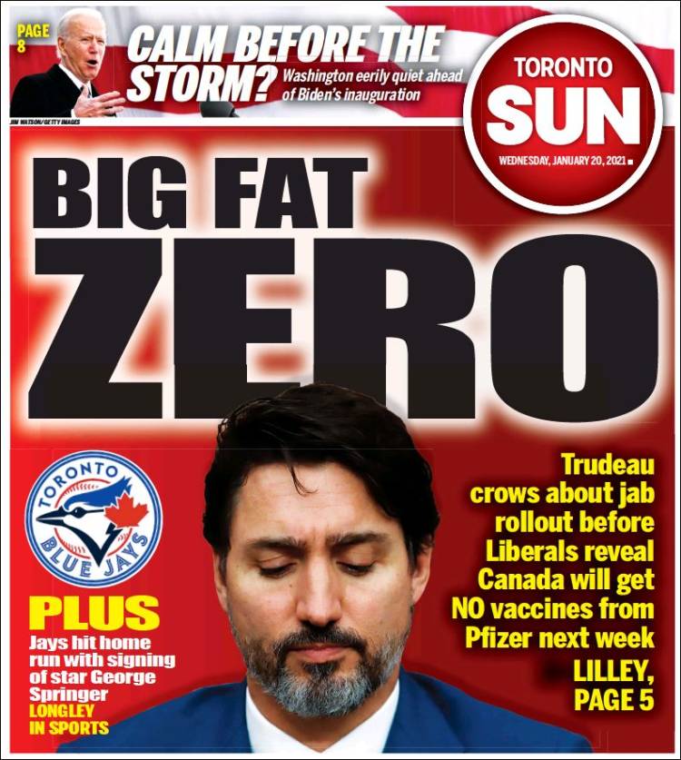 Portada de The Toronto Sun (Canadá)