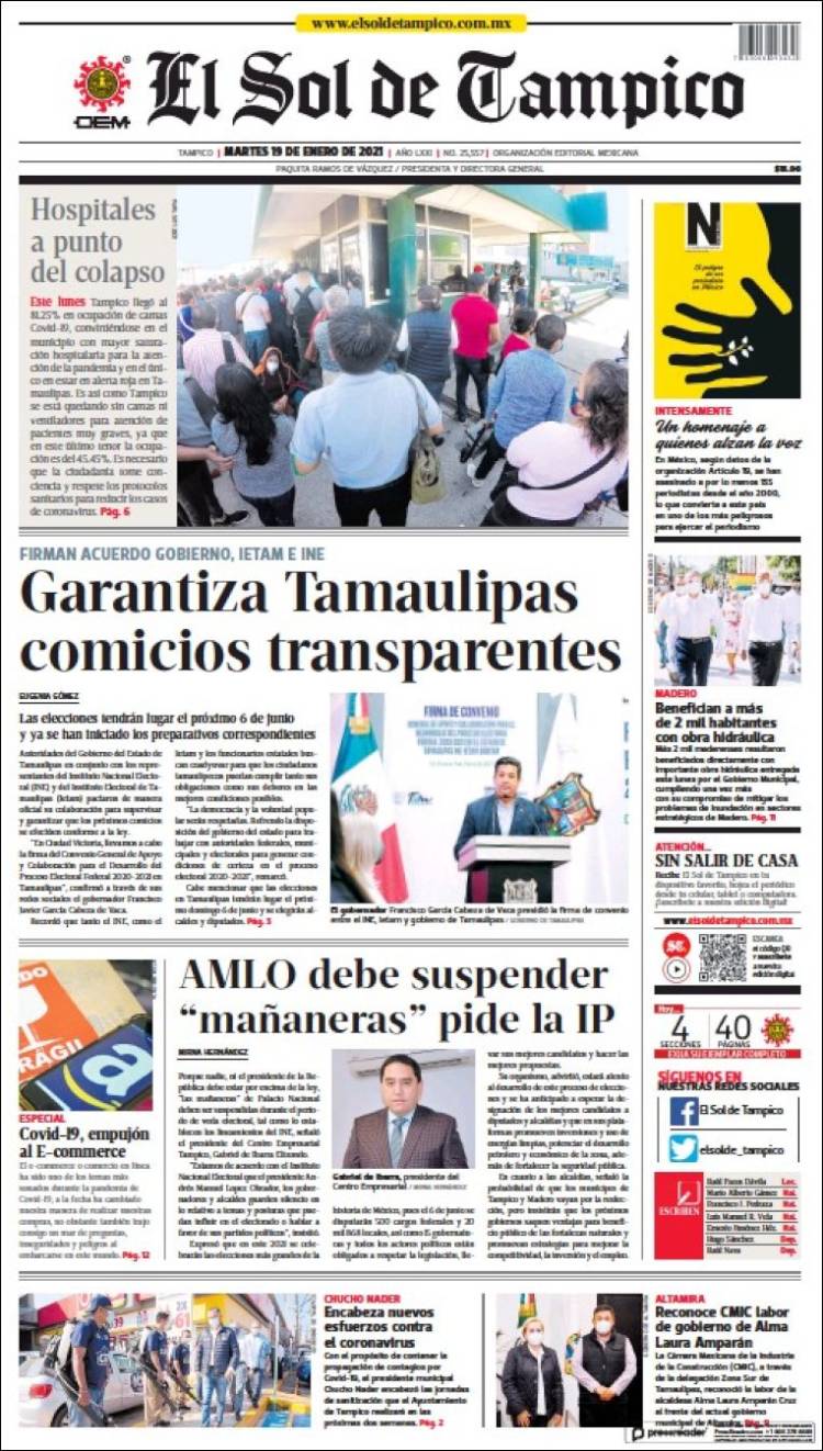 Portada de El Sol de Tampico (México)