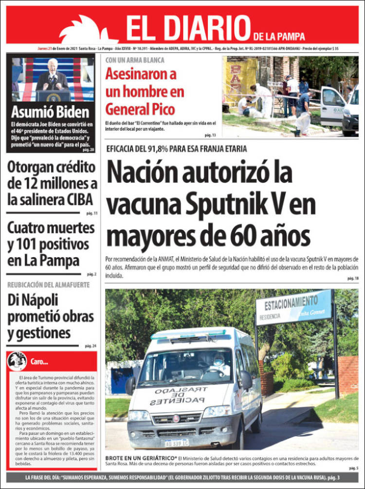 Portada de Diario de La Pampa (Argentina)