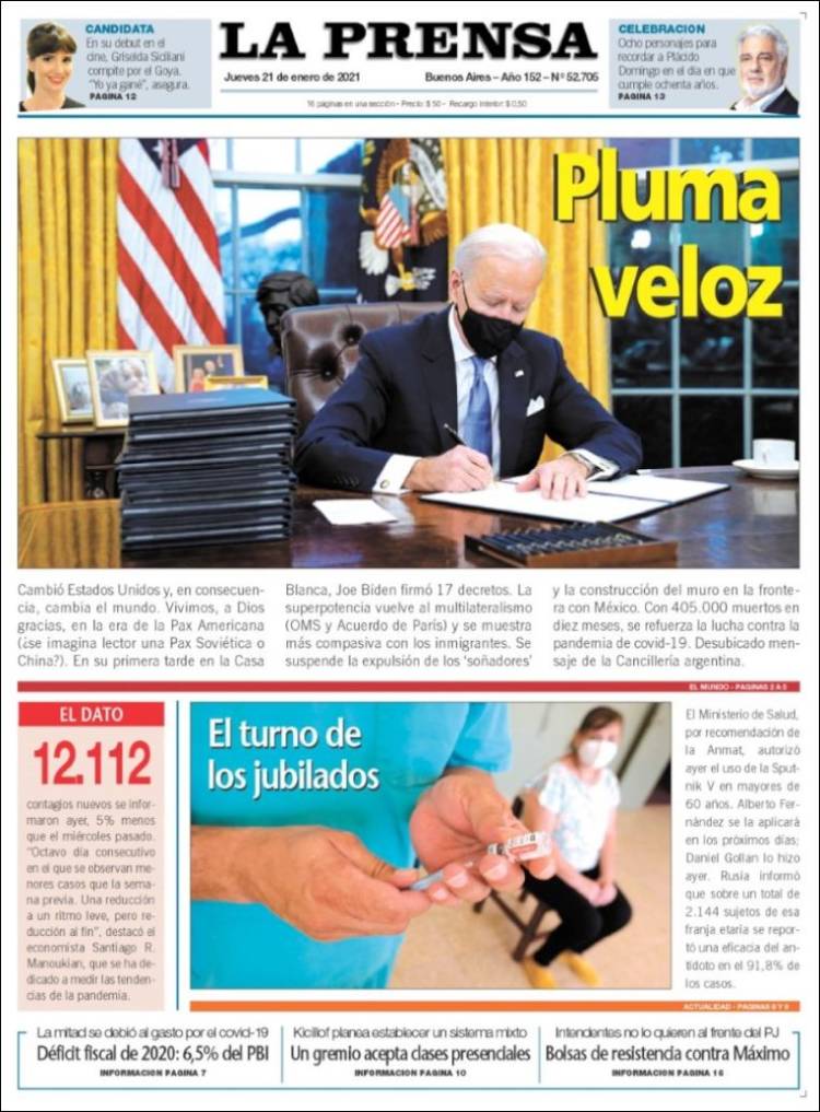 Portada de La Prensa (Argentina)