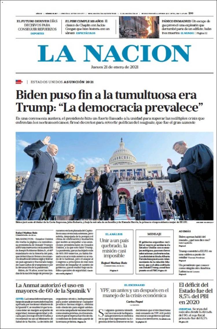 Portada de La Nación (Argentina)