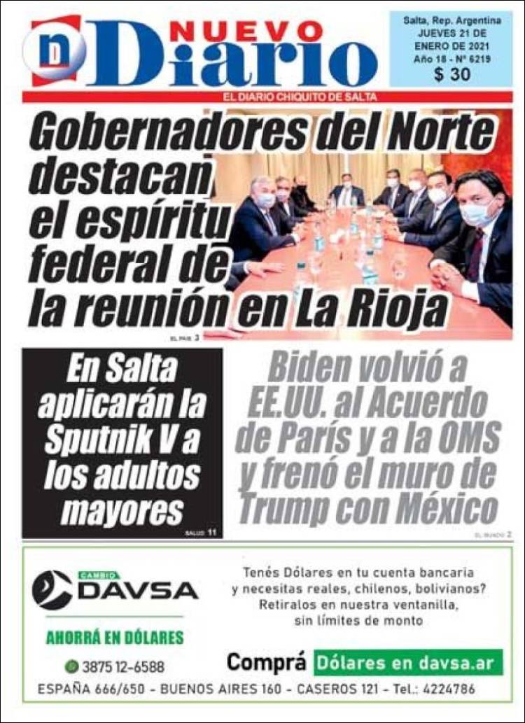 Portada de Nuevo Diario de Salta (Argentina)