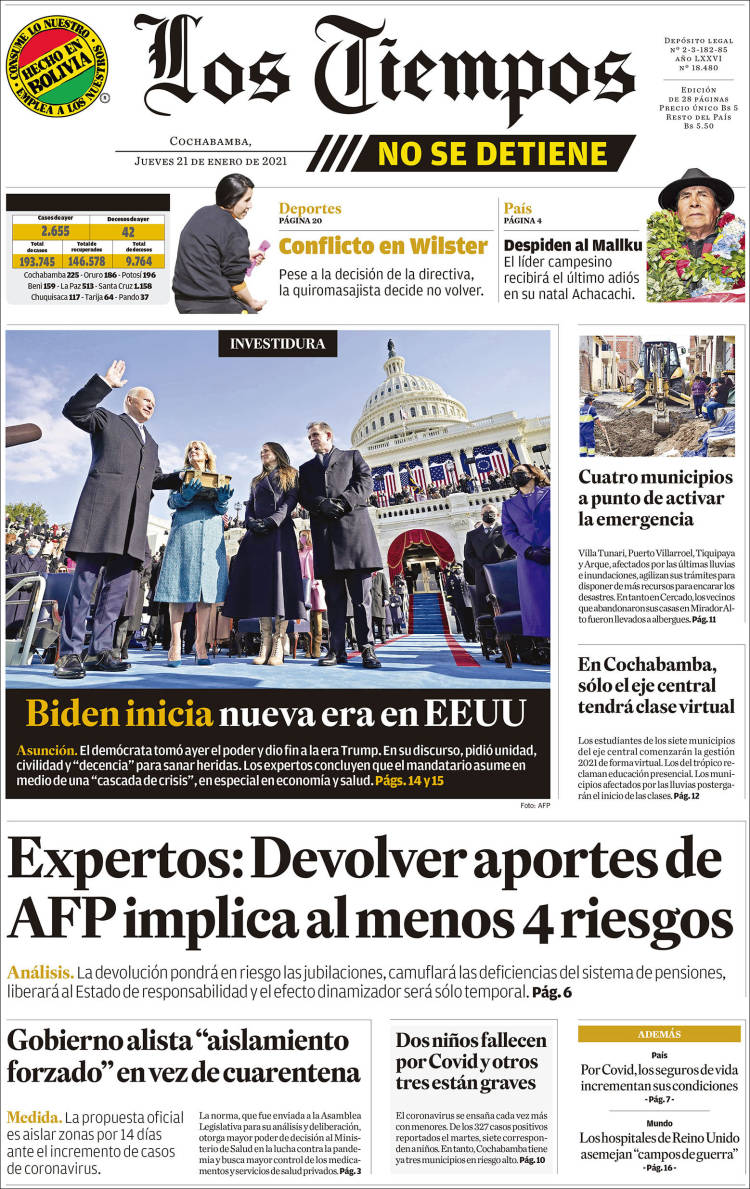 Portada de Los Tiempos (Bolivia)